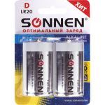 Батарейки SONNEN Alkaline, D алкалиновые, 2 шт., в блистере, 451091 (артикул 15895522) – фото 1
