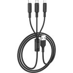 Кабель USB Hoco 2.0x25 3 в 1, AM/Type-C/Lightning/MicroUsb, черный, 1м, 6957531080169 (артикул 22062382) – фото 1