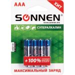 Батарейки SONNEN Super Alkaline, AAA алкалиновые, 4 шт., в блистере, 451096 (артикул 15895589) – фото 1