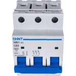 Автоматический выключатель CHINT NB1-63, 3P, 63A, 6кА, характеристика C 179710 (артикул 17519922) – фото 1