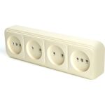 4-местная розетка STEKKER без заземляющего контакта, 250В, 16А, IP20, PST16-60-20 (RA 16-464-БЖ), слоновая кость 49053 (артикул 24459321) – фото 1