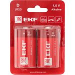 Алкалиновая батарейка EKF типа D(LR20) блистер 2шт. LR20-BL2 (артикул 23093217) – фото 1