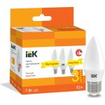 Лампа IEK LED C35 свеча 7Вт 230В 3000К E14 3шт/упак LLE-C35-07-230-30-E14-3 (артикул 16526998) – фото 1