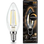 Лампа Gauss LED Filament Свеча dimmable E14 5W 420lm 2700К 103801105-D (артикул 15869282) – фото 1