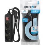 Сетевой удлинитель ФОТОН 16-23ЕS, 2м, 3 розетки, 16А, с выключателем, с заземлением, Черный 24754 (артикул 20988891) – фото 1