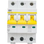 Автоматический выключатель IEK ВА47-60M 3Р 10А 6кА D MVA31-3-010-D (артикул 21319192) – фото 1