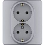 Розетка Legrand 2x2К+З - немецкий стандарт - 16 А - 250 В - INSPIRIA - алюминий 673752 (артикул 20964789) – фото 1