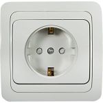 Одинарная розетка IN HOME с заземлением, со шторками CLASSICO белая 2028x 4690612000978 (артикул 15918632) – фото 1