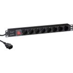 Блок розеток ExeGate ServerPro PDU-19H806 Al-8S-C14-3CU-SW 19 1U алюминий 8Schuko кабель с C14 3м 280845 (артикул 19005312) – фото 1