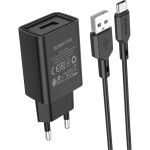 Сетевое зу Borofone ba68a glacier + кабель am-type-c 1 метр, 2.1а, чёрный 23752-BA68ABKT (артикул 26706668) – фото 1