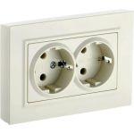 2-местная розетка IEK Brite рс12-3-бркр с заземлением, без защитных шторок, 16А, в сборе, бежевый BR-R21-16-K10-F (артикул 24591777) – фото 1