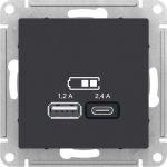 Розетка USB A+С Schneider Electric AtlasDesign Карбон 5В/2,4А, 2х5В/1,2 А ATN001039 (артикул 18120271) – фото 1