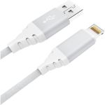 Дата-кабель AKAI CE-610 USB A- Lightning, 1м, 2.1А, текстиль, белый CE-610W (артикул 21357310) – фото 1