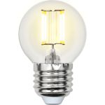 Светодиодная лампа Uniel LED-G45-6W/WW/E27/CL GLA01TR. Форма шар, прозрачная. UL-00002203 (артикул 15932198) – фото 1