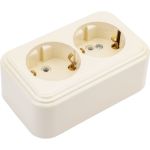 2-местная розетка STEKKER с заземляющим контактом, 250В, 16А, IP20, PST16-31-20 (RA 16-238-БЖ), слоновая кость 49056 (артикул 24459339) – фото 1
