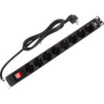 Распределительный блок DATAREX 19 дюймов, pdu, с выключателем, на 16а, 8 разъемов shuko, шнур питания 1,8 м, черный DR-432121 (артикул 24669045) – фото 1