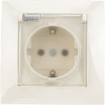 Розетка с заземлением, шторками и крышкой IP-44 слоновая кость Simon 1590450-031 (артикул 15404917) – фото 1