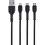 Дата-кабель 3 в 1: micro USB, USB-C, Ligthning Deppa 1м, черный, нейлон, Axxa 7272 (артикул 29797790) – фото 1
