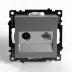 Розетка телевизионная + компьютерная RJ-45 STEKKER (механизм), gls00-7106-03, 75 ом, 5-862мгц, серия катрин, серебро, 49183 (артикул 28528856) – фото 1