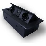 Горизонтальная выдвижная розетка ROCKETSOCKET 2 euro 16a, 2 usb a с блоком 5В/2.1а, проводка, цвет черный SHS018-B (артикул 26872832) – фото 1