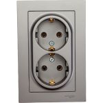 Розетка Schneider Electric AtlasDesign Сталь с/з двойная, 16А, в сборе SE ATN000924 (артикул 19933420) – фото 1