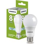 Светодиодная лампа GENERICA A60 груша 8Вт 230В 6500К E27 LL-A60-08-230-65-E27-G (артикул 25128027) – фото 1