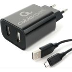 Адаптер питания Cablexpert USB 2 порта, 2.4A, черный + кабель 1м micro MP3A-PC-35 (артикул 19968088) – фото 1