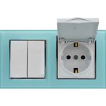 2-клавишный выключатель + розетка с заземлением с крышкой Vesta Electric Комплект-2, Exclusive Blue FRM050208SIN (артикул 25571985) – фото 1