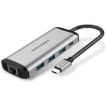 Сетевой адаптер Vention USB-C M/ Gigabit Ethernet RJ45 F/OTG хаб 3xUSB 3.0/PD TGDHB (артикул 16443145) – фото 1
