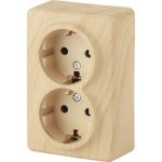 Розетка ЭРА 11-2206-11 2х2P E Schuko со шторками, 16A-250В, IP20, ОУ, Эксперт, сосна Б0020696 (артикул 15980771) – фото 1