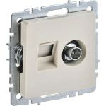 Двойная розетка IEK Brite tv+rj45 ртв/рк12-бркр категория 5e, бежевый BR-AK20-1-K10 (артикул 24593007) – фото 1