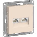 2-местный механизм розетки компьютерной Schneider Electric AtlasDesign RJ45 + RJ45 категории 5e бежевый ATN000285 (артикул 18126679) – фото 1