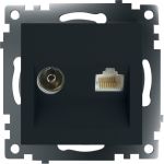 Механизм TV + компьютерной RJ-45 розетки STEKKER GLS00-7106-05 серия Катрин, черный 49182 (артикул 28528844) – фото 1