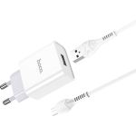 Сетевое зарядное устройство Hoco c81a asombroso 1xusb, 2.1а + usb кабель microusb, 1м (белый) 0L-00049103 (артикул 28113770) – фото 1