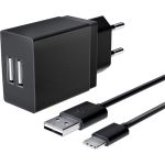 Универсальное сетевое зарядное устройство AKAI CH-6A09 2 USB 2.1A + дата-кабель Type C, черный CH-6A09B (артикул 21357154) – фото 1
