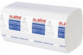 Бумажные полотенца ЛАЙМА H3 UNIVERSAL WHITE PLUS 250 шт, 1 слой, белые, 230х230 мм, 15 пачек, V-сложение 111343 (артикул 16424618) – фото 1