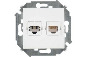Телефонная + компьютерная розетка Simon RJ11+RJ45 кат.5е, белый 20 1591590-030 (артикул 15424139) – фото 1