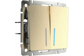 Выключатель WERKEL W1120110 двухклавишный с подсветкой шампань рифленый a051414 (артикул 15777334) – фото 1