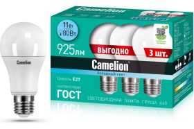 Светодиодная лампа Camelion LED11-A60-3/845/E27 11Вт 220В ПРОМО 3 шт. в упаковке 14711 (артикул 22469301) – фото 1