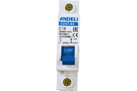 Автоматический выключатель ANDELI DZ47-63/1P 16A 4.5kA х-ка C ADL01-064 (артикул 16086968) – фото 1