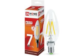 Светодиодная лампа IN HOME LED-СВЕЧА-deco 7Вт 230В Е14 6500К 630Лм прозрачная 4690612029665 (артикул 18526735) – фото 1