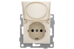 Розетка GUSI ELECTRIC Bravo 1-ой с/з с з/ш и крышкой, СУ, 16А, 250В, бежевый С10Р91-003 (артикул 16032668) – фото 1
