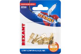 Плоская клемма штекер REXANT 6,3 мм РП-п 1.5-(6.3) L20 мм латунь 10 шт 06-0398-A (артикул 21030472) – фото 1