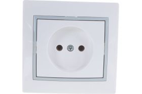 Розетка Lezard MIRA без заземления, керамика, белый с серой вставкой 701-0215-121 (артикул 16193128) – фото 1