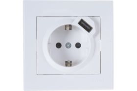 Розетка + USB-разъём Lezard RAIN, с заземлением, белый, 703-0202-181 (артикул 16193354) – фото 1