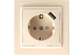 Розетка STEKKER 1-местн.с/з 220В 16А с защит.шторк USB серия Эрна,слоновая кость PST16-901-02 39237 (артикул 16247333) – фото 1
