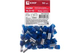 Штыревой втулочный изолированный наконечник EKF НШвИ 16.0-12 PROxima 50шт. SQnhvi-16,0-12 (артикул 16042026) – фото 1