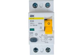 Устройство защитного отключения IEK ВД1-63S УЗО, 2Р, 63А, 100мА MDV12-2-063-100 (артикул 16300555) – фото 1