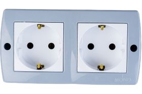 2-я розетка MONO ELECTRIC Octans, с заземлением, серая 104-020007-120 (артикул 16457998) – фото 1