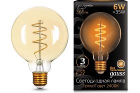 Лампа Gauss LED Filament G95 Flexible E27 6W Golden 360lm 2400К 105802007 (артикул 15869295) – фото 1